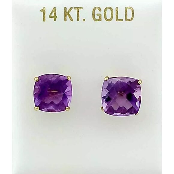 Genuine 9.30 Cts Amethyst Stud Earrings 14k Yellow Gold